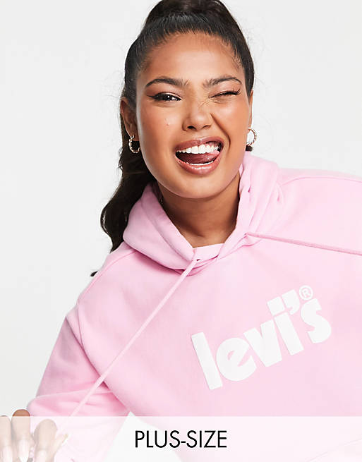 Levi's Plus graphic hoodie with poster logo in pink | ASOS