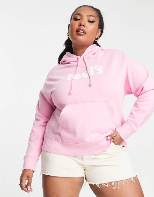 Levi's Plus graphic hoodie with poster logo in pink | ASOS