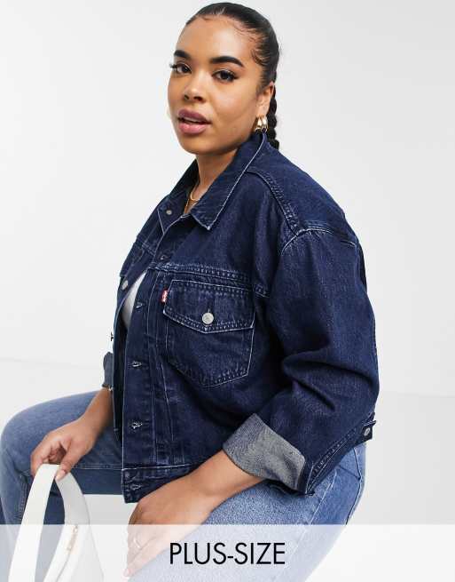 Levi's Plus heritage denim trucker jacket in navy | ASOS