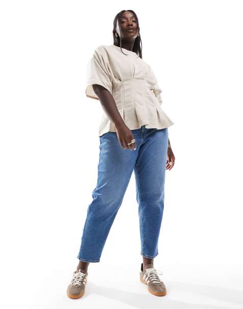 Levi's Plus - Mom jeans met hoge taille in middenblauw - view 1