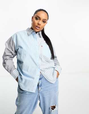 Levi s Plus Nola oversized shirt in blue stripe block with logo