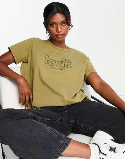 Levi's Plus – Oliwkowozielony T-shirt z plakatowym logo