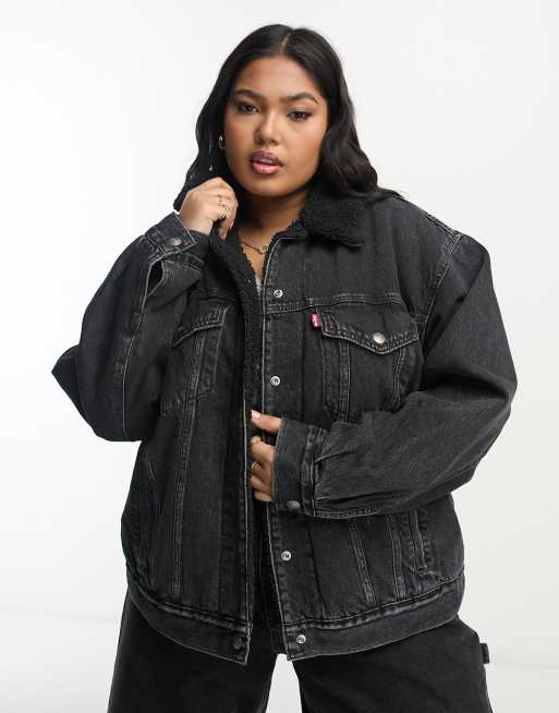 Black denim shop sherpa jacket women's