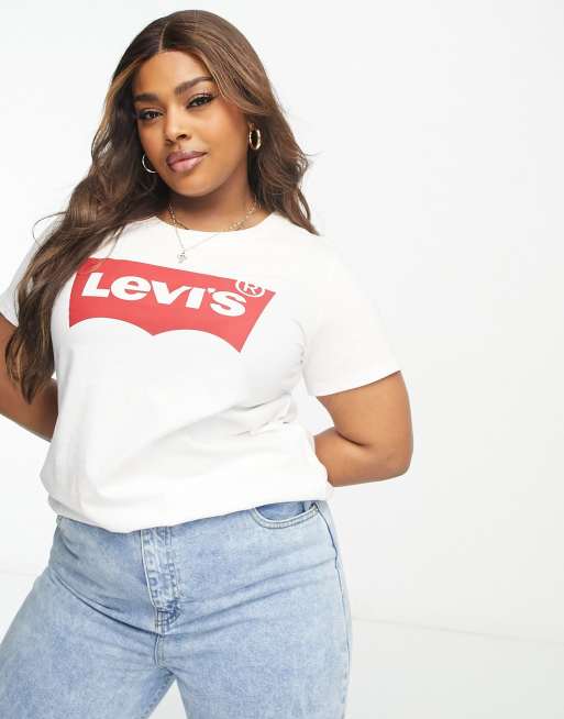 Levi's Plus – Original – T-Shirt in Weiß mit Fledermaus-Logo
