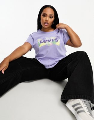 Levi's Plus perfect t-shirt with printed batwing logo in purple - ASOS Price Checker