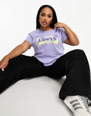 Levi's Plus - Perfect - T-Shirt in Lila mit Fledermaus-Logoprint