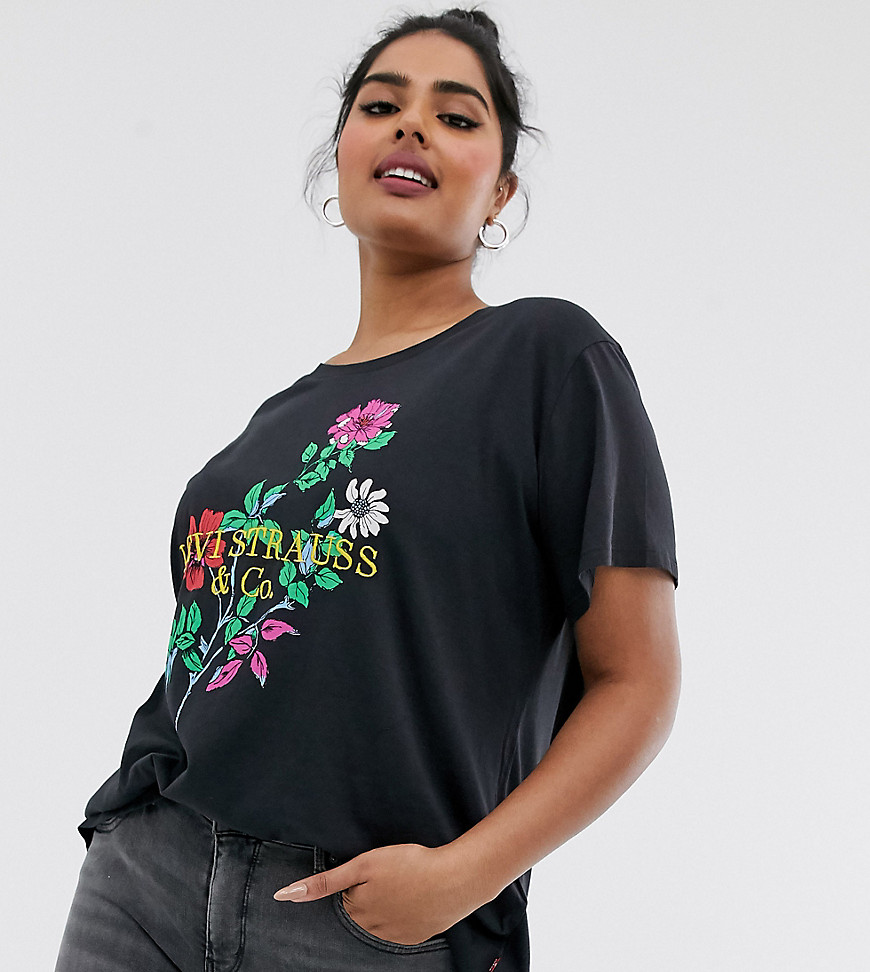 Levi's Plus - perfect - T-shirt met geborduurde bloemen-Zwart