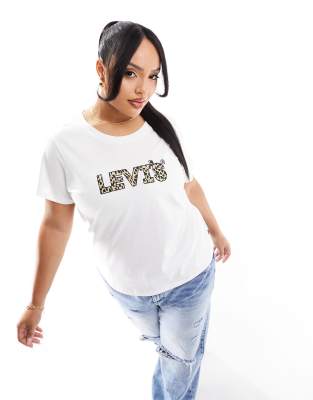 Levi’s Plus perfect t-shirt with chest leopard print logo in white