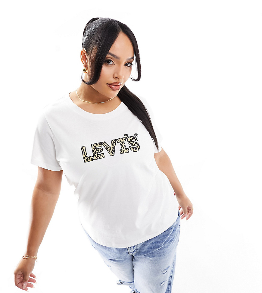 Levi's Plus perfect t-shirt with chest leopard print logo in white