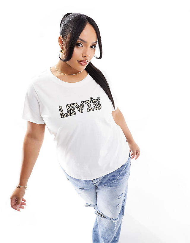 Levi's - plus perfect t-shirt with chest leopard print logo in white