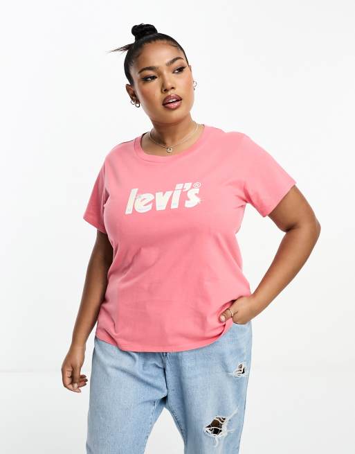 Levi s Plus perfect t shirt with poster logo in pink