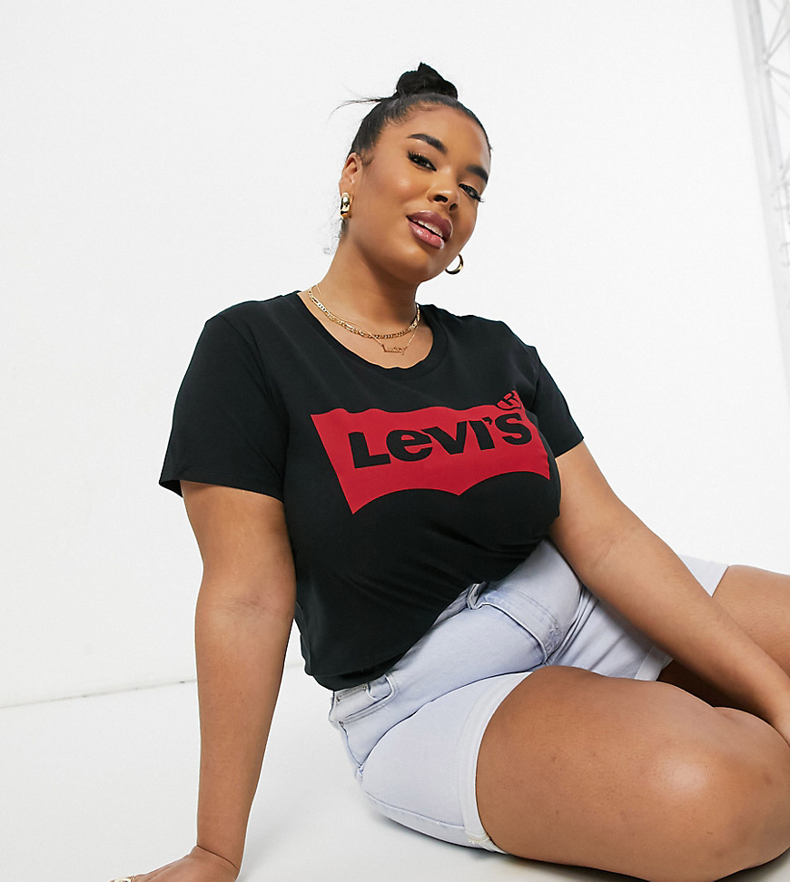 Levi's Plus - T-shirt met batwing-logo-Zwart