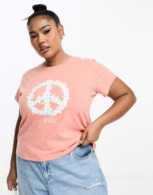 Levi's Plus - T-shirt met vredestekenprint en logo in oranje