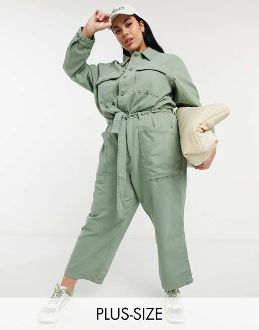 Levi's Plus - Tuta jumpsuit multitasche a maniche lunghe kaki