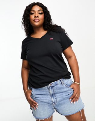 Levi's Plus v neck t-shirt in black with small logo