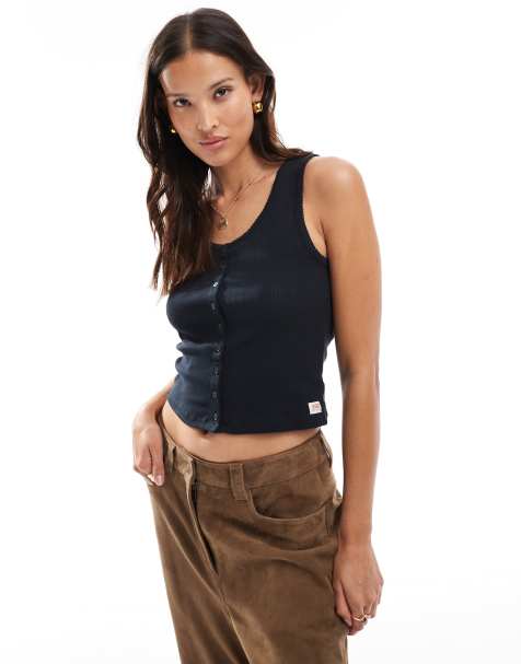 Levi's pointelle button front tank in black - view 1