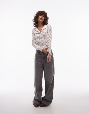 Levi's Pointelle Floral Long Sleeve Button Front Top In White