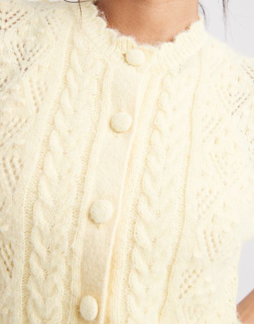 Levi's pointelle knitted short sleeve cardigan in pastel yellow, 4 of 4