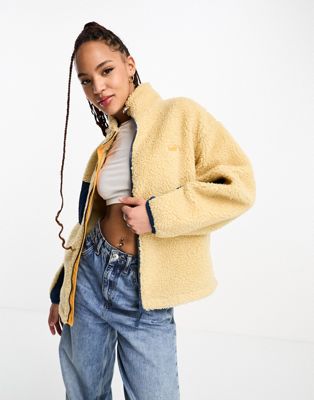Levi's sherpa zip through in cream with pocket - ASOS Price Checker