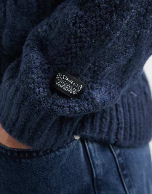 Levi's – Polaris – Marinblåmelerad, flätstickad tröja med sjalkrage, 5 av 5