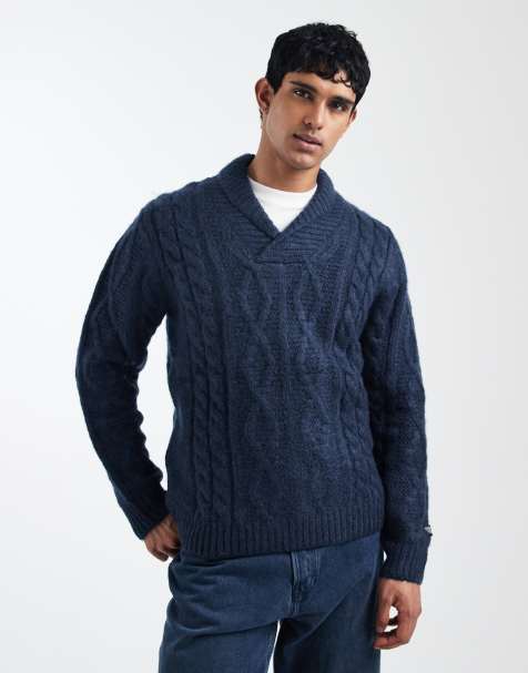 Levi's polaris shawl collar cable knit jumper in navy marl - view 1