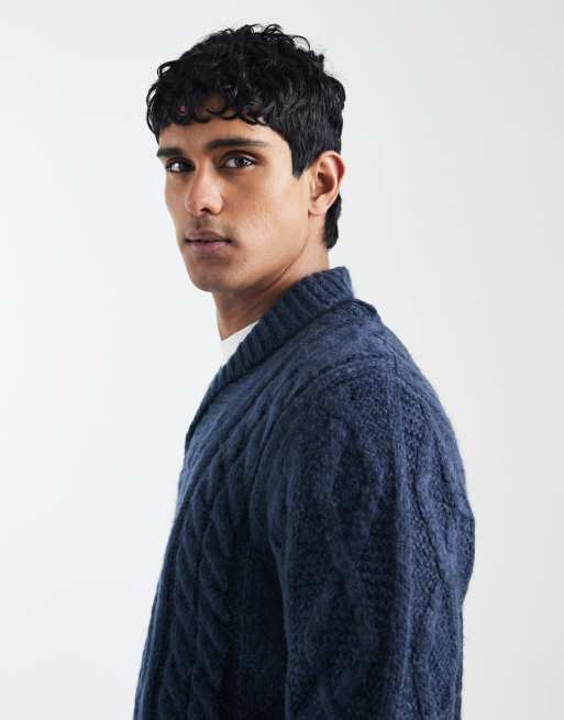 Levi's polaris shawl collar cable knit jumper in navy marl, 4 of 5