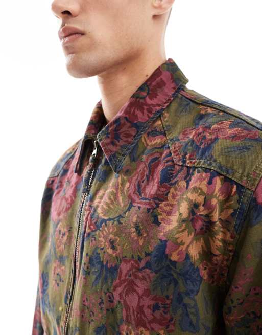 Levi's - Polk - Blouson harrington décontracté en sergé de coton à imprimé fleurs - Vert foncé, 3 de 4