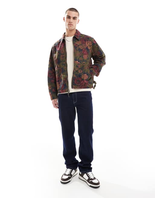 Levi's – Polk – Ciemnozielona kurtka Harrington o luźnym kroju z bawełnianego diagonalu w kwiatowy wzór