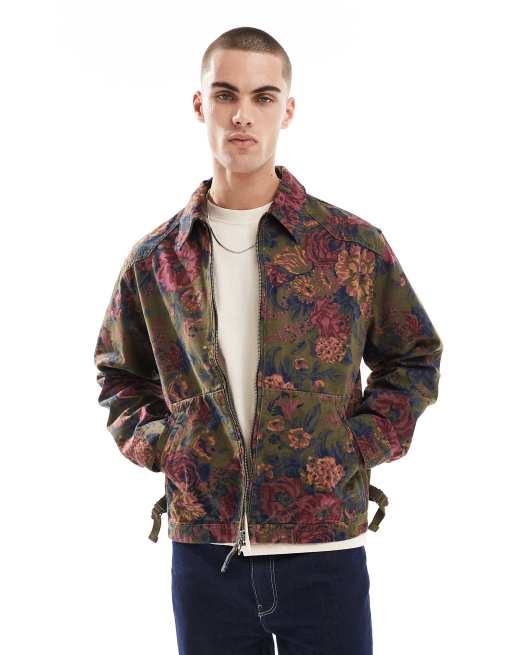Levi's - Polk - Giacca harrington comoda verde scuro con stampa a fiori in twill di cotone, 4 di 4