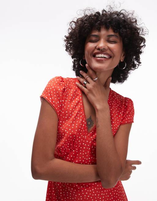 Levi's polka dot mini tea dress in red, 3 of 4