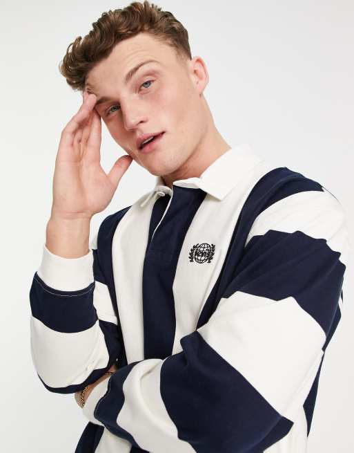 Levi's - Polo da rugby con logo piccolo, colore blu navy/crema a righe, 4 di 4