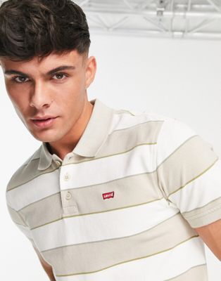 Levi's polo shirt in beige stripe with small logo