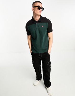 Levi's polo shirt with small batwing logo in green colourblock