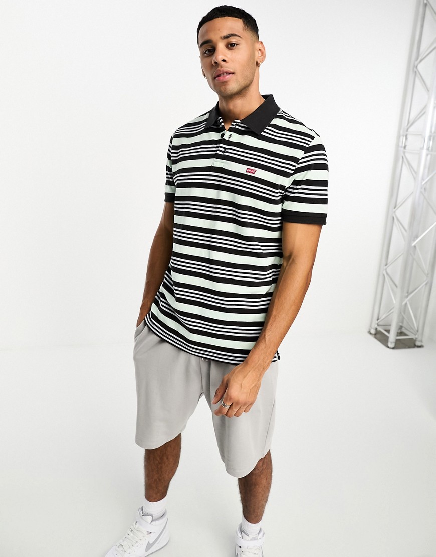 Levi’s polo shirt with small batwing logo in green stripe