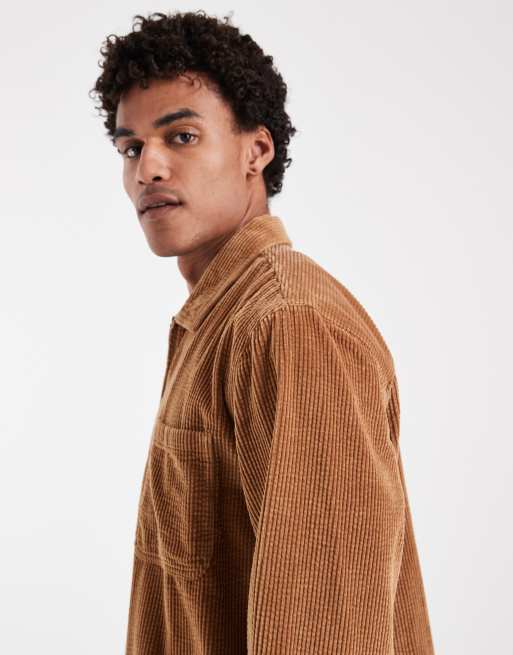 Levi's ports cropped zip up cord shirt in brown, 4 of 5