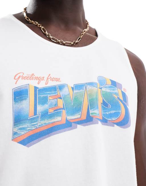 Levi's postcard surf logo print relaxed fit vest in white, 4 of 4