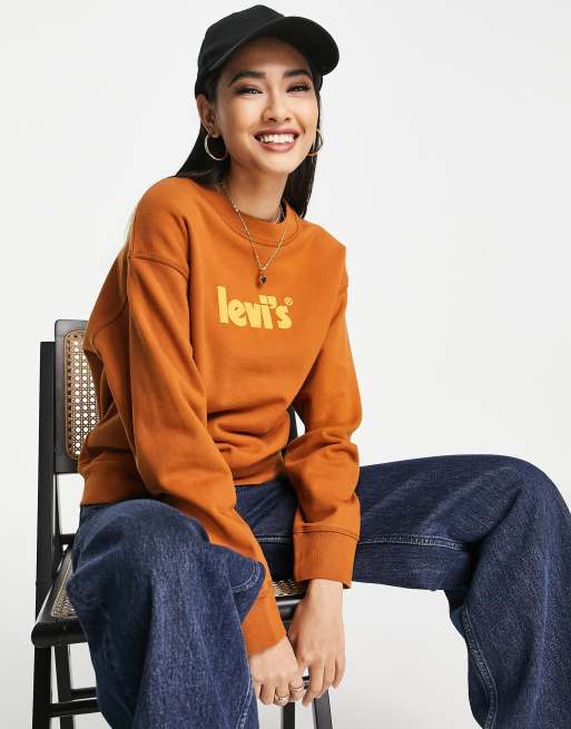 Levi s poster logo crew neck sweater in burnt orange