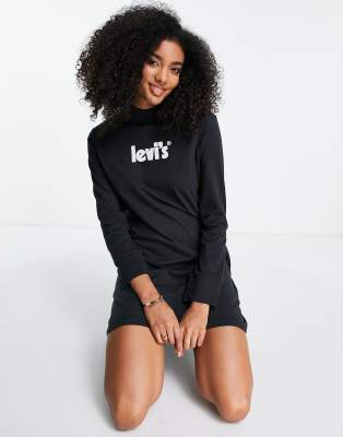 Levi's poster logo mock neck jersey dress in black  - ASOS Price Checker