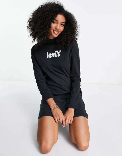 Levi's poster logo mock neck jersey dress in black | ASOS