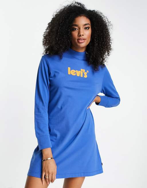 Levi s poster logo mock neck jersey dress in blue