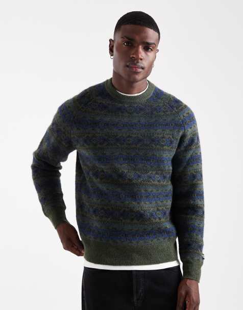 Levi's – Presidio – Ciemnozielony raglanowy sweter z dzianiny ze skandynawskim wzorem - view 1