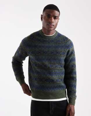 Levi's Levi's presidio raglan fairisle knit jumper in dark green
