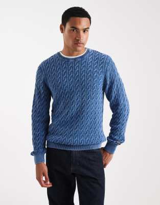 Presidio - Strickpullover mit Zopfmuster in Indigo-Blau Blau XL