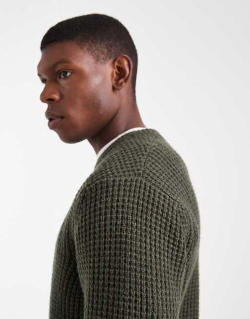 Levi's presidio texture knit jumper in dark green marl, 4 of 5