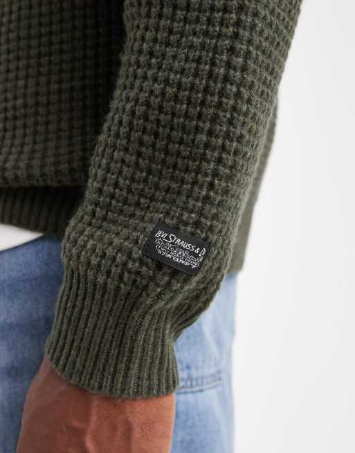 Levi's presidio texture knit jumper in dark green marl, 5 of 5