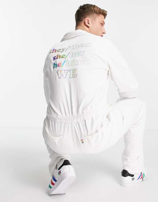 Levi's Pride liberation back print denim jumpsuit in ballroom white | ASOS