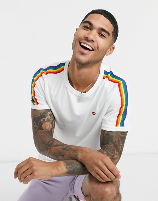 Levi's Pride ringer t-shirt in white with rainbow taping