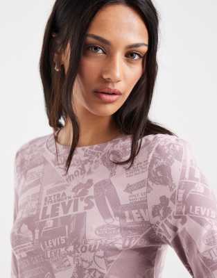 Levi's Printed Long Sleeve T-shirt With All Over Print In Red