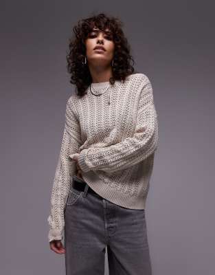 Pull zippé en maille torsadée Crème