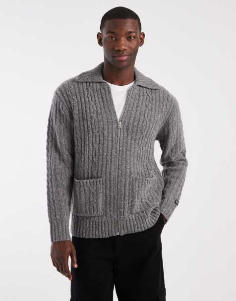 Levi's – Pullover aus Grobstrick in Grau mit hohem Wollanteil und durchgehendem Reißverschluss - view 1